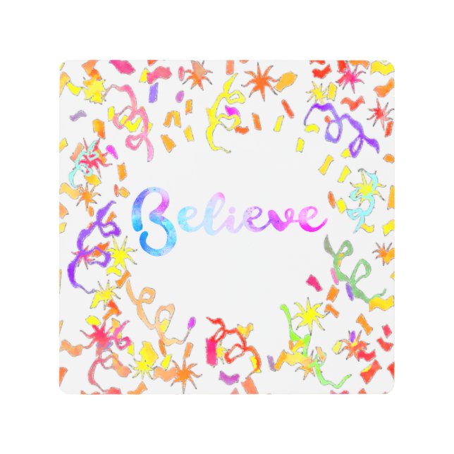 水信じ色タイポグラフィ紙吹雪アート メタルプリント (正面)