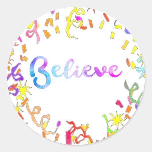 水信じ色タイポグラフィ紙吹雪アート ラウンドシール (正面)