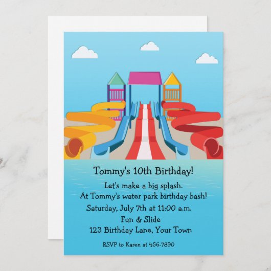 水公園のおもしろいの誕生日 招待状 (正面/裏面)