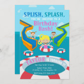 水公園の女の子の水泳の誕生日のパーティの招待状 招待状 (正面/裏面)