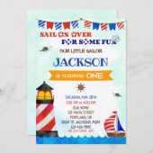 水兵さんのお誕生日おめでとう！男子１歳の誕生日パーティー 招待状 (正面/裏面)