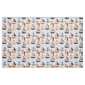 水兵の青とオレンジの海洋パターン ファブリック (ファットクウォーター)