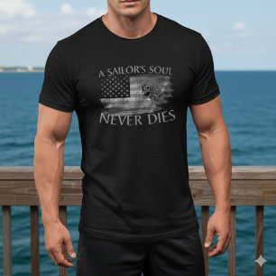 水兵の魂は永遠に アメリカ国旗 ドクロTシャツ Tシャツ