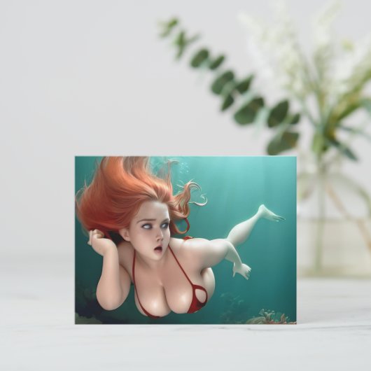 水写真の下の赤毛女性 ポストカード (スタンド正面)