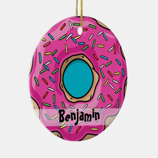 水分が多くおいしいピンクによって振りかけられるドーナツ セラミックオーナメント (右)