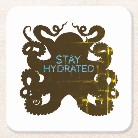 水分補給を続ける スクエアペーパーコースター (正面)