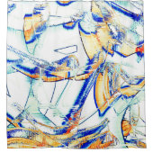 水切りインクなし、オレンジ色の青いシアン色の斑点のある画像 シャワーカーテン (正面)