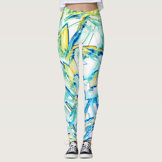 水切りインクなし、黄色、シアン色の澄ん斑点の画像 レギンス (正面)