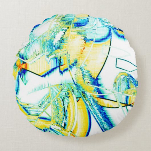 水切りインクなし、黄色、青、シアン色の斑点の画像 ラウンドクッション (正面)