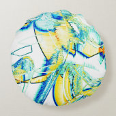 水切りインクなし、黄色、青、シアン色の斑点の画像 ラウンドクッション (裏面)