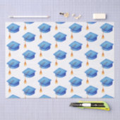 水切り付き青い卒業キャップ 薄葉紙 (クラフト)