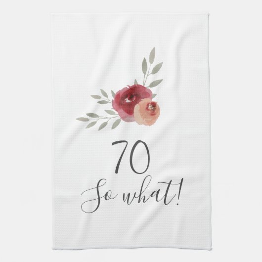 水前向き色バラフローラ70誕生日 キッチンタオル (縦)