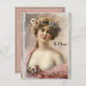 水動揺してビクトリアン色の花を付けた女性 シーズンポストカード (正面/裏面)