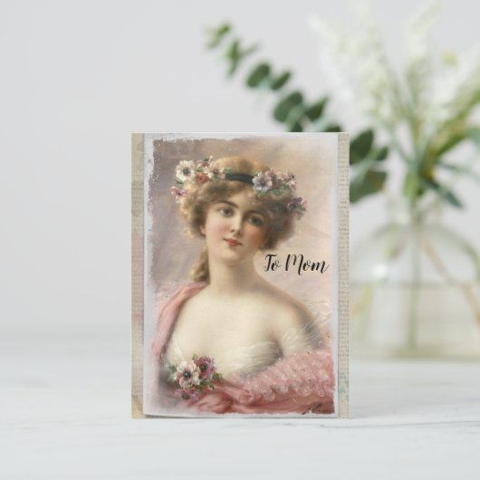 水動揺してビクトリアン色の花を付けた女性 ポストカード (スタンド正面)