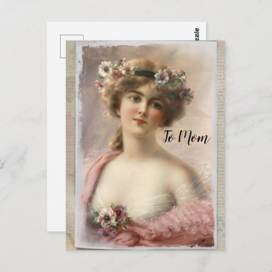 水動揺してビクトリアン色の花を付けた女性 ポストカード (正面/裏面)