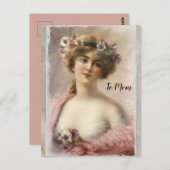 水動揺してビクトリアン色の花を付けた女性 ポストカード (正面/裏面)