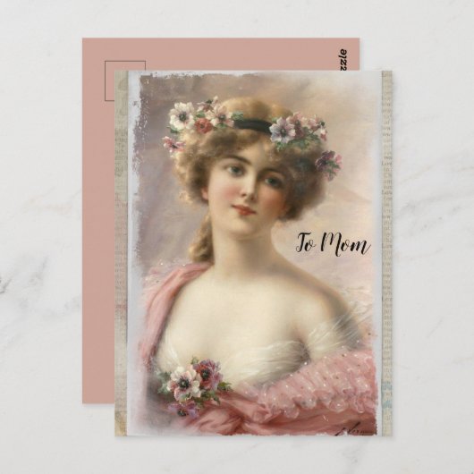 水動揺してビクトリアン色の花を付けた女性 ポストカード (正面/裏面)