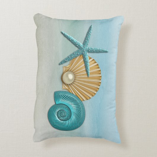 水及び金ゴールドによって分類される貝殻のビーチ アクセントクッション (裏面(縦))