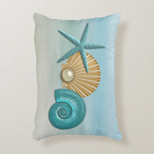 水及び金ゴールドによって分類される貝殻のビーチ アクセントクッション (正面(垂直))