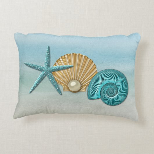 水及び金ゴールドによって分類される貝殻のビーチ アクセントクッション (裏面)