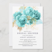 水及び金ゴールドの花柄のブライダルシャワー 招待状 (正面)