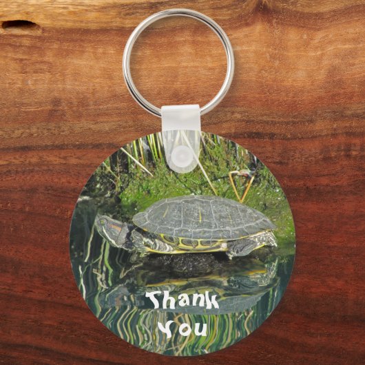水反射の野生動物と亀ありがとう キーホルダー (正面)