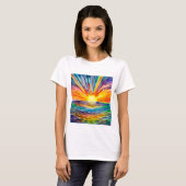 水反射デジタルアートの上に鮮やかな夕日 Tシャツ (正面フル)