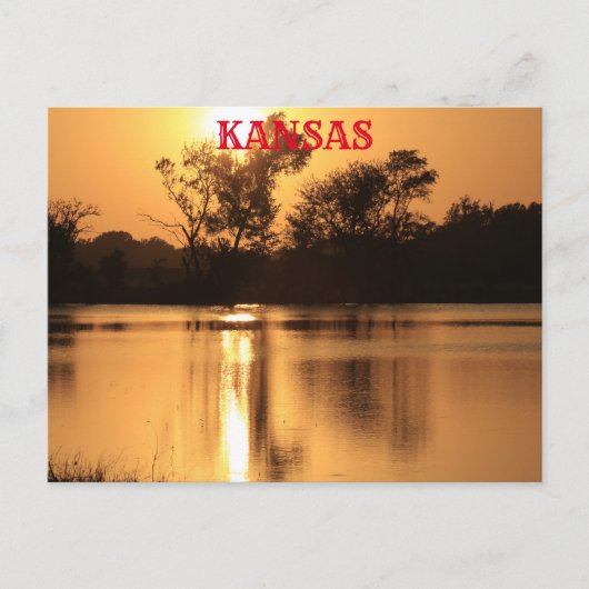 水反射ポストカード付きカンザスサンセット ポストカード (正面)