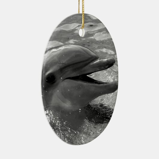 水口の開いた白黒のイルカの頭部 セラミックオーナメント (右)