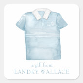 水名門私立校風の色ブルーモノグラムゴルフポロシャツ スクエアシール (正面)