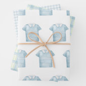 水名門私立校風の色ブルーモノグラムゴルフポロシャツ ラッピングペーパーシート (インサイチュ)