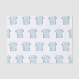 水名門私立校風の色ブルーモノグラムゴルフポロシャツ 薄葉紙