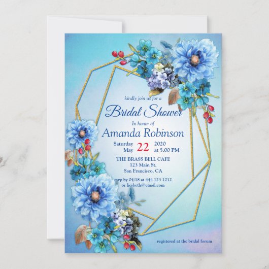 水図解入りの、写真付きの彩月花ブライダルシャワー 招待状 (正面)