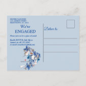 水図解入りの、写真付きの彩月花婚約 インビテーションポストカード (裏面)