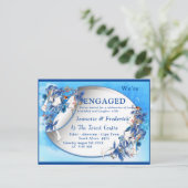 水図解入りの、写真付きの彩月花婚約 インビテーションポストカード (スタンド正面)