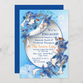 水図解入りの、写真付きの彩月花婚約 招待状 (正面/裏面)