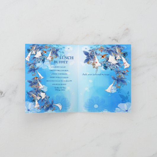 水図解入りの、写真付きの色の月花夫婦シャワー 招待状 (内部)