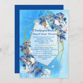 水図解入りの、写真付きの色ムーンフラワーカップルシャワー 招待状 (正面/裏面)