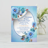 水図解入りの、写真付きの色ムーンフラワーカップルシャワー 招待状 (スタンド正面)