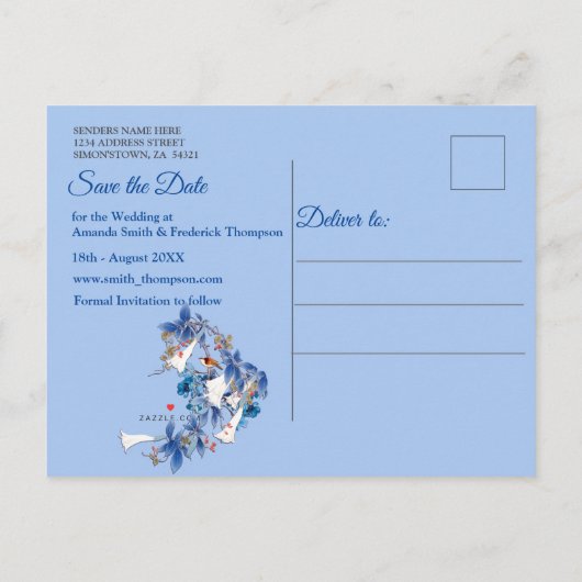 水図解入りの、写真付きの色ムーンフラワー日付の保存 案内ポストカード (裏面)