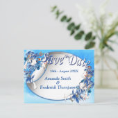 水図解入りの、写真付きの色ムーンフラワー日付の保存 案内ポストカード (スタンド正面)