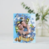 水図解入りの、写真付きの色月花日付を保存 案内ポストカード (スタンド正面)