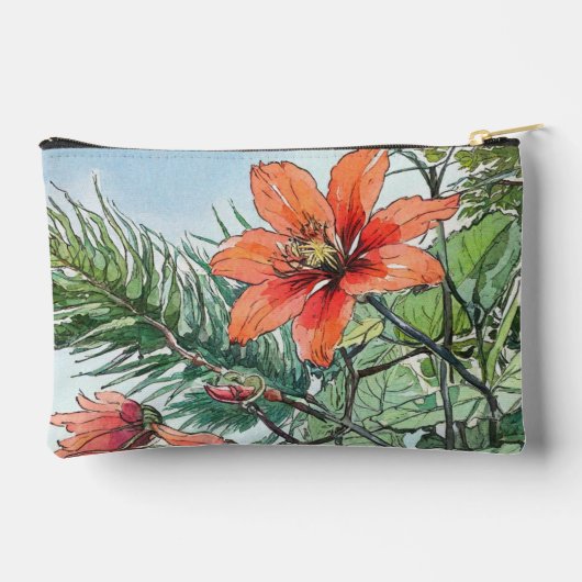 水図解入りの、写真付きの色植物性オレンジ色フローラ アクセサリーポーチ (裏面)