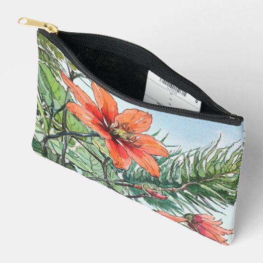 水図解入りの、写真付きの色植物性オレンジ色フローラ アクセサリーポーチ (見開き)