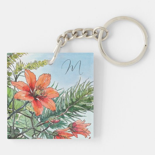 水図解入りの、写真付きの色植物性オレンジ色フローラ キーホルダー (裏面)