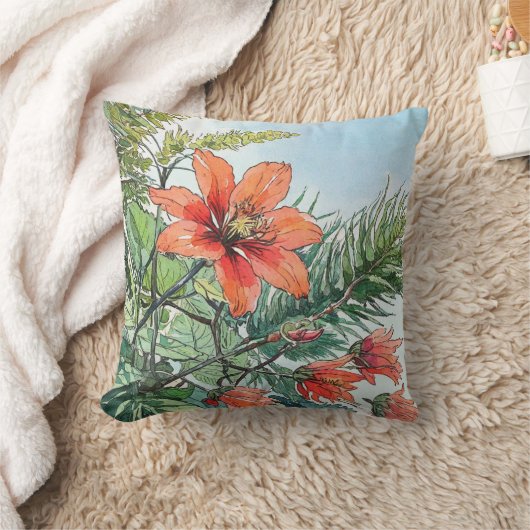 水図解入りの、写真付きの色植物性オレンジ色フローラ クッション (ブランケット)