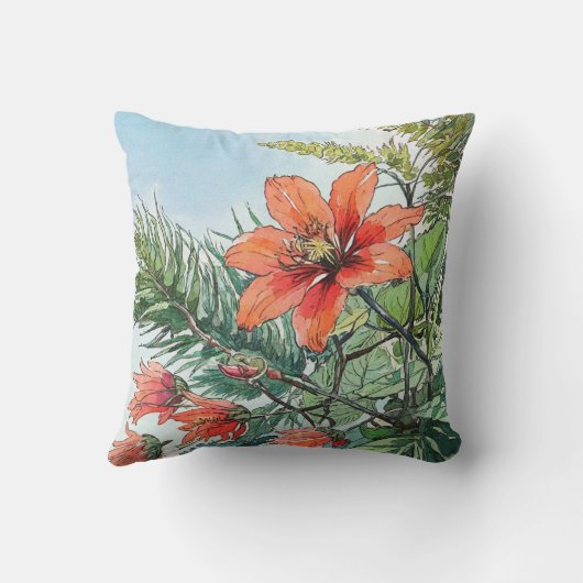 水図解入りの、写真付きの色植物性オレンジ色フローラ クッション (裏面)