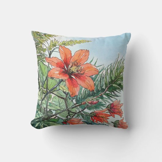 水図解入りの、写真付きの色植物性オレンジ色フローラ クッション (正面)