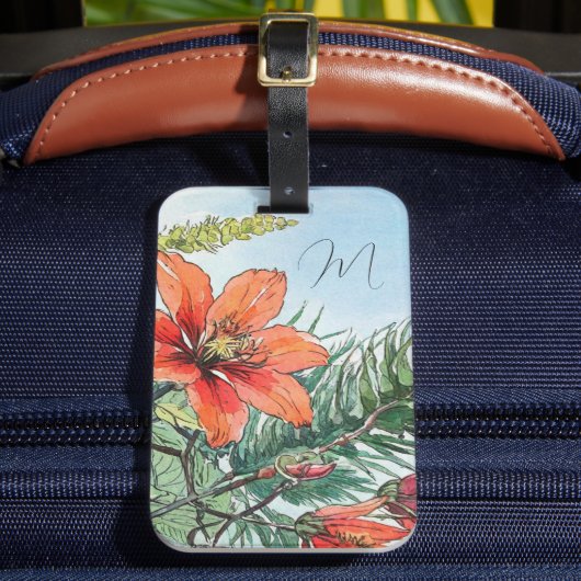 水図解入りの、写真付きの色植物性オレンジ色フローラ ラゲッジタグ (正面インサイチュ2)