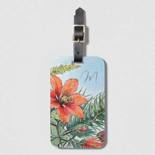 水図解入りの、写真付きの色植物性オレンジ色フローラ ラゲッジタグ (正面縦)